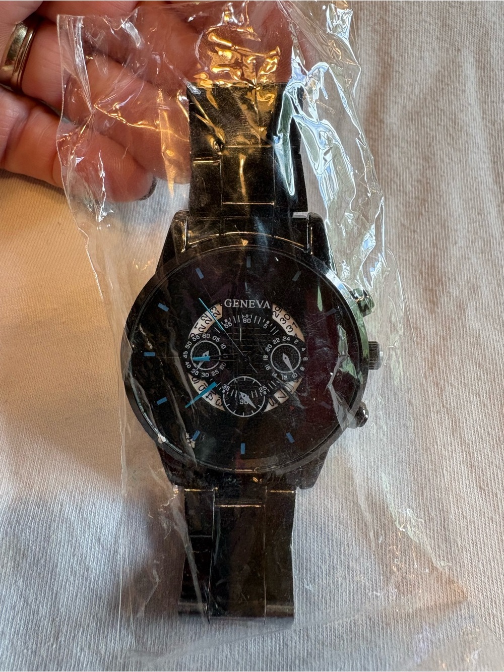 Geneva Men's Black Quartz Fashion Watch with Multi Dial Calendar Aesthetic, NEW!